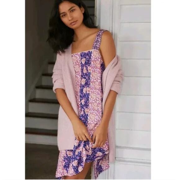 Anthropologie Tiny Palms Mini Dress Floral Embroidered Boho Relaxed Size Small - Picture 1 of 10